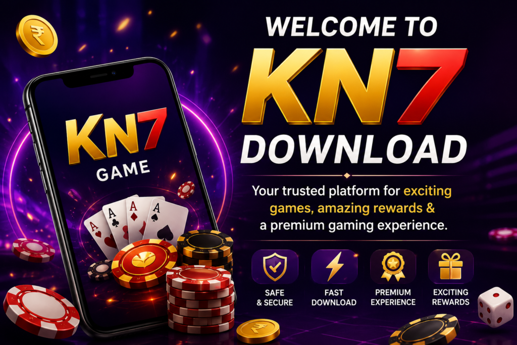 KN7 Download welcome banner with gaming guide and platform features