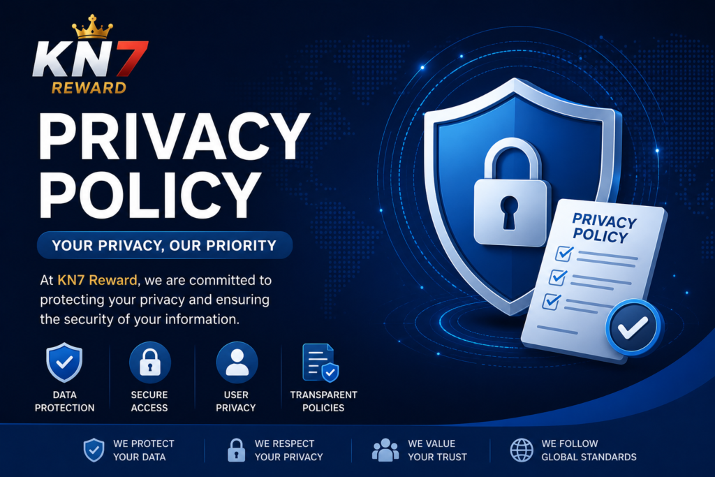 KN7 Reward Privacy Policy banner with secure data protection and user privacy