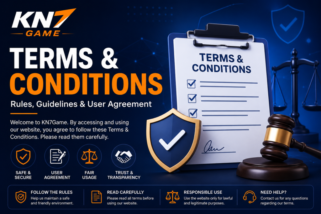 KN7Game Terms and Conditions banner with website rules, user agreement, and legal guidelines